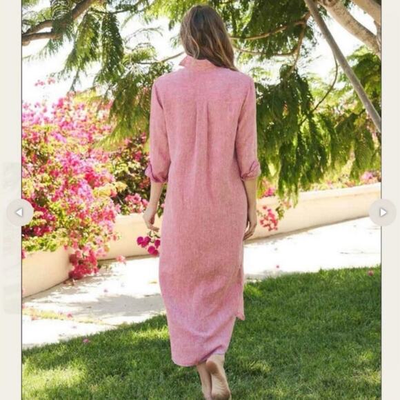 Frank & Eileen Rory Maxi Shirtdress Italian Linen Red Lived-In Linen Size Large - Picture 9 of 16